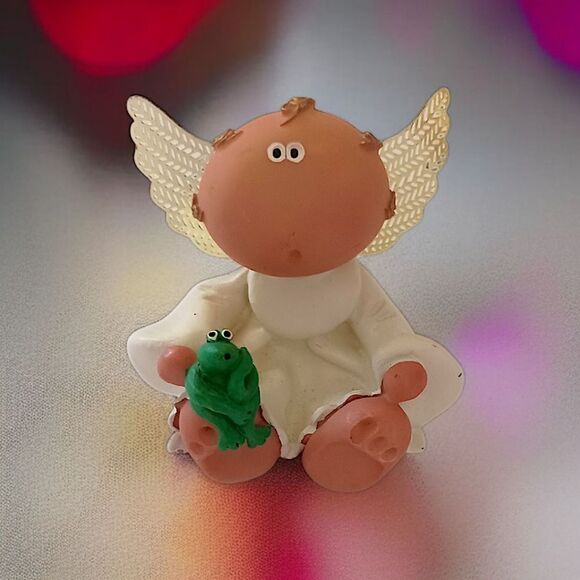 Kirks Kritters Angel Cheeks Figure Frog Russ Berrie 2001 Vintage Cherub Wings - Picture 12 of 16